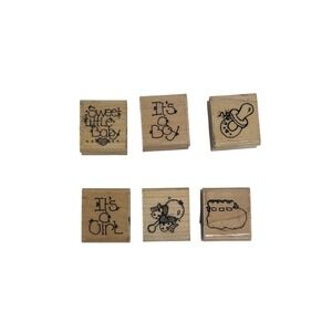 DOTS Baby Rubber Stamp Set 6pc Its a Boy Girl Sweet Little Baby Wood Mounted